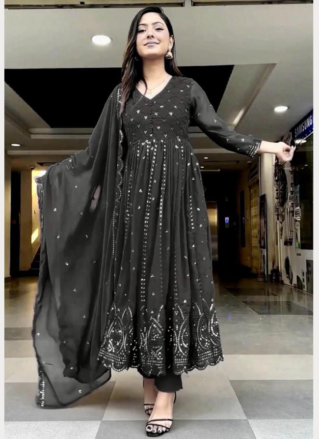 Faux Georgette Black Eid Wear Embroidery Work Readymade Anarkali Suit